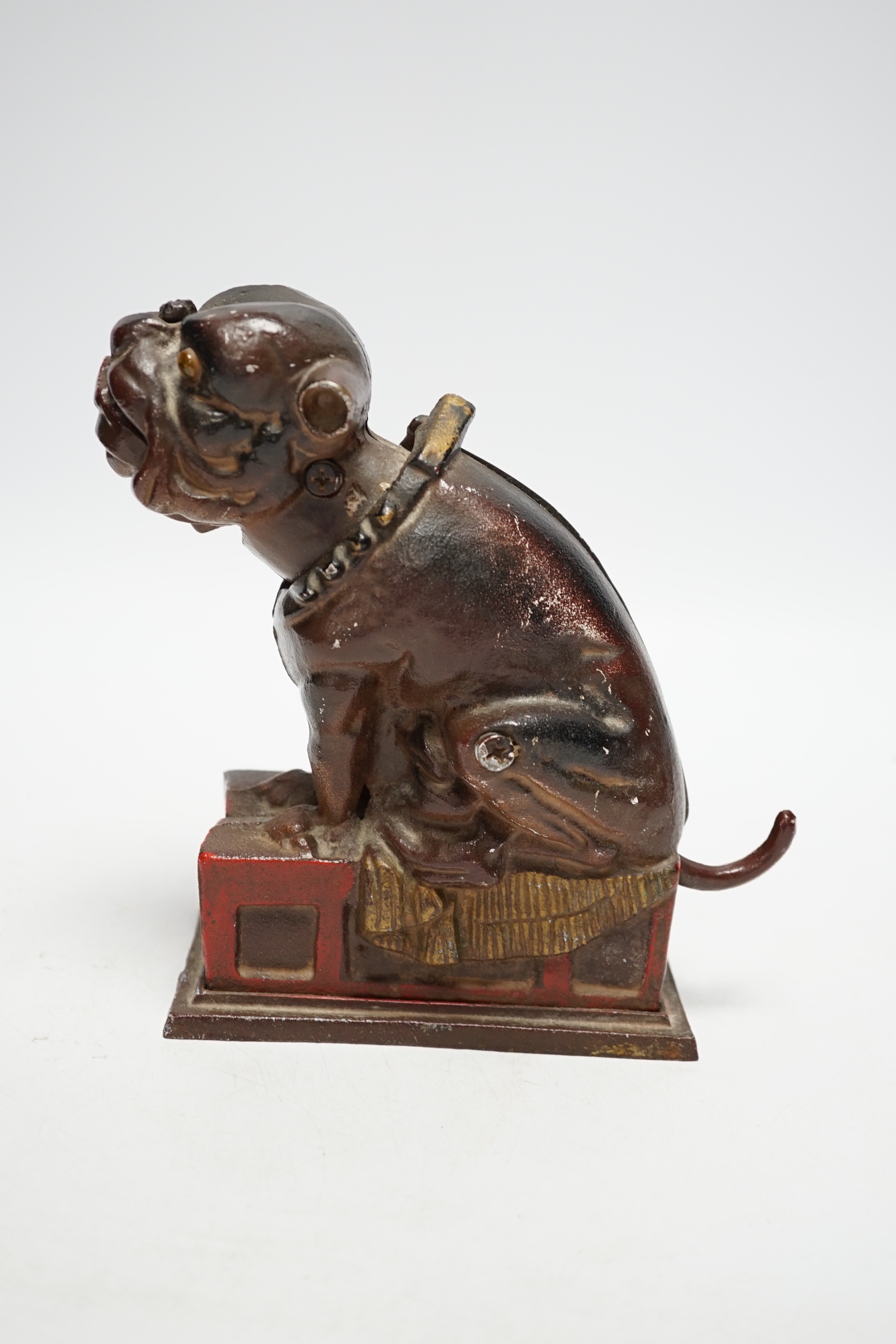 A cast iron Bulldog money bank, 17.5cm